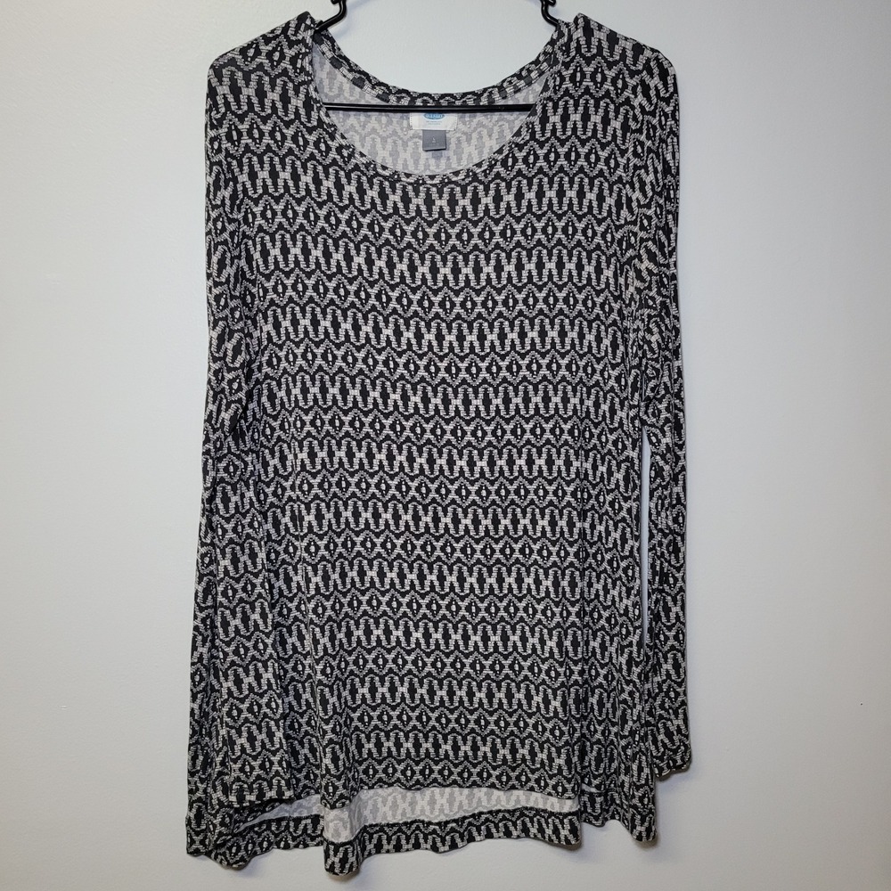 Old Navy Womens Large Tunic Top Long Sleeve Black Gray Geometric High Low L